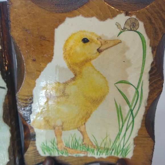 Vintage woodland critters shellac handmade wall decor birds duck chipmunk snail - Picture 4 of 11